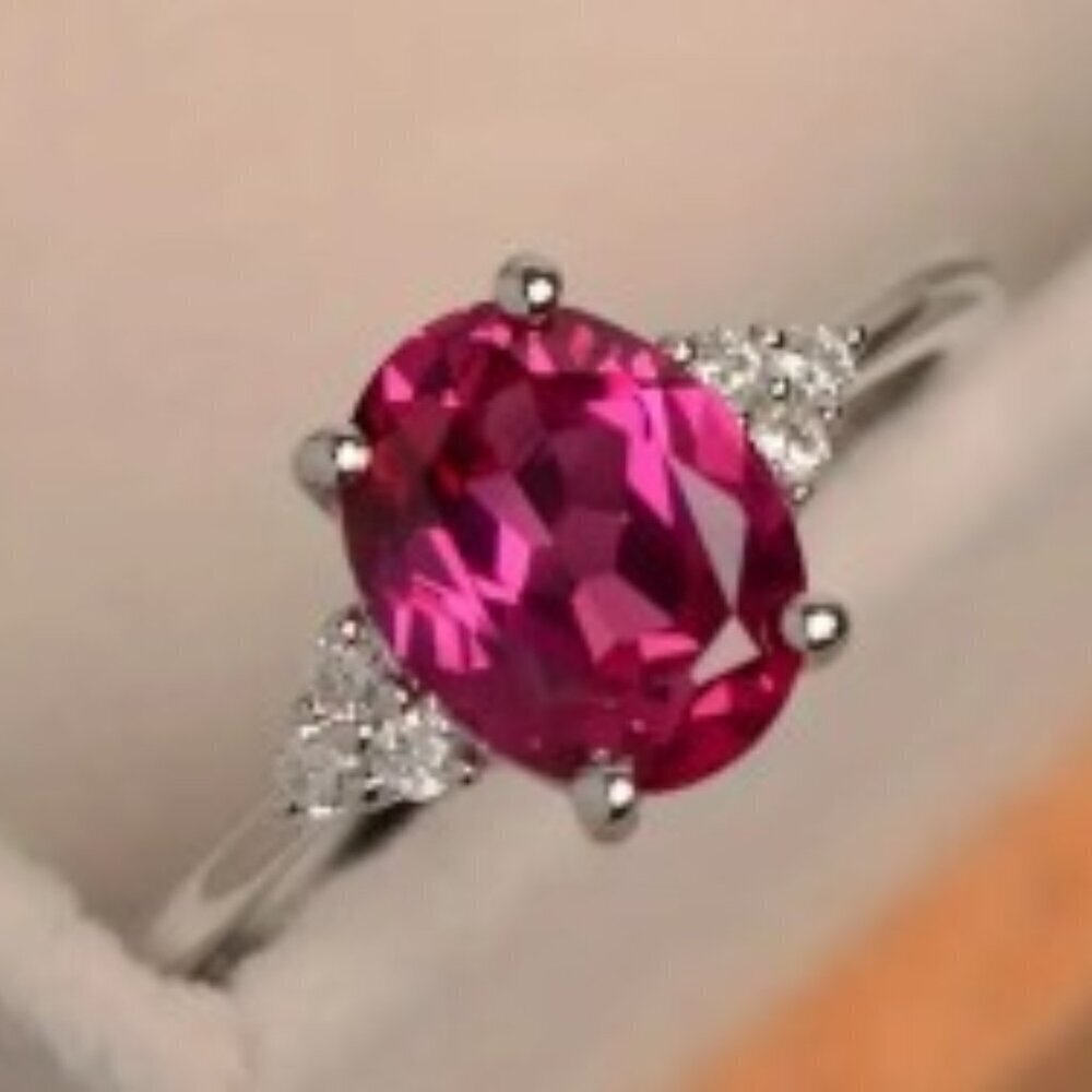 CZ Ring Deep Rose Pink Rose Red White Gold Plated Women size 9
